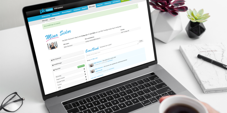 Dator med hemskärmen på TimeApp