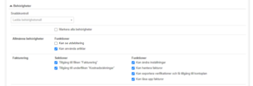 Dölj intern debitering via Kontrollpanel