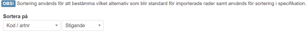 Sortering när man skapar en anpassningsbar fakturamall